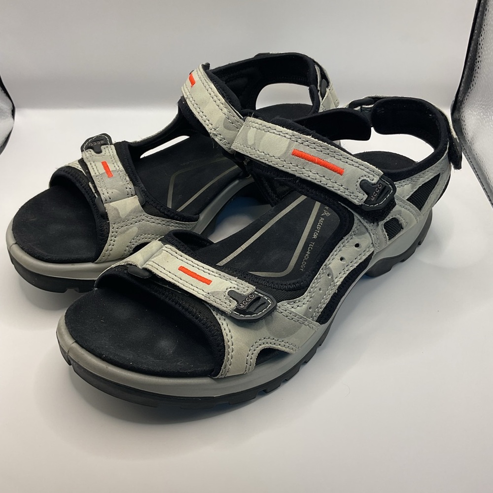 Ecco Yucatan Womens SZ EUR 39 (US 8-8.5) Gray/Black Outdoor Hook Fasten Sandals